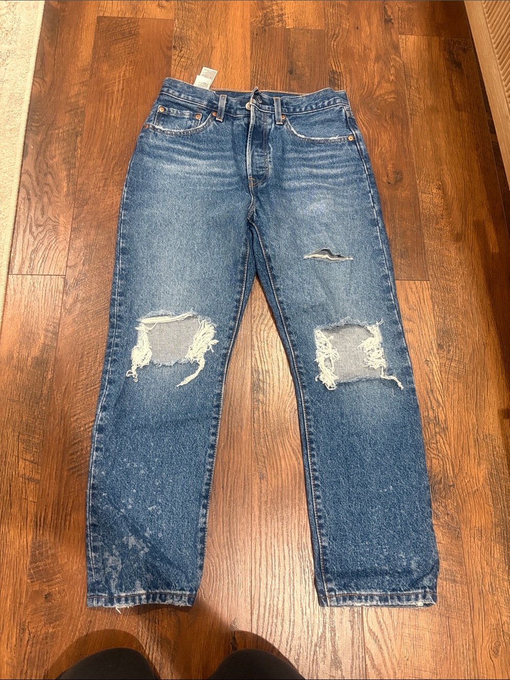 Levi's Men's Straight Ripped Jeans - Medium Blue Wash